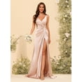 thumbnail image 5 of Vestidos de dama de honor con cuello en V y cintura fruncida de satén plisado vestido de fiesta formal YMS277, 5 of 5