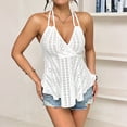 thumbnail image 5 of Halter Tops for Women V Neck Hollow Mesh Going Out Outfits Y2k Babydoll Top Sleeveless Clubwear, 5 of 5