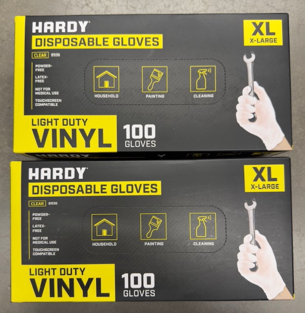 HARDY Vinyl Gloves, 100 Pack, X-Large (2 Boxes)