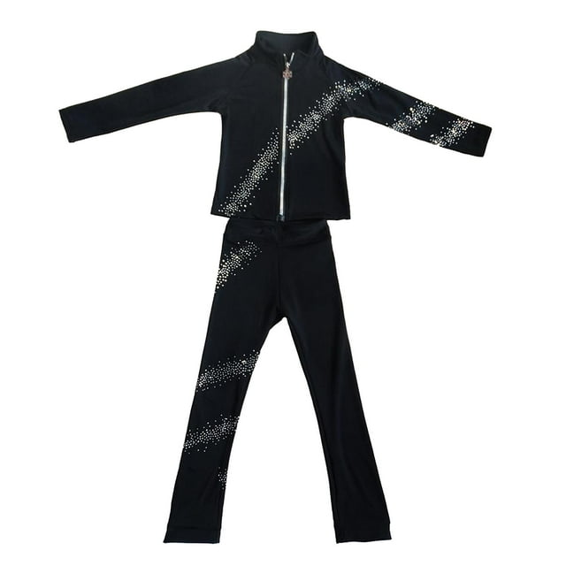 Conjunto de patinaje sobre hielo elástico, pantalones de patinaje artístico, chaqueta y mallas de entrenamiento de polar. 110