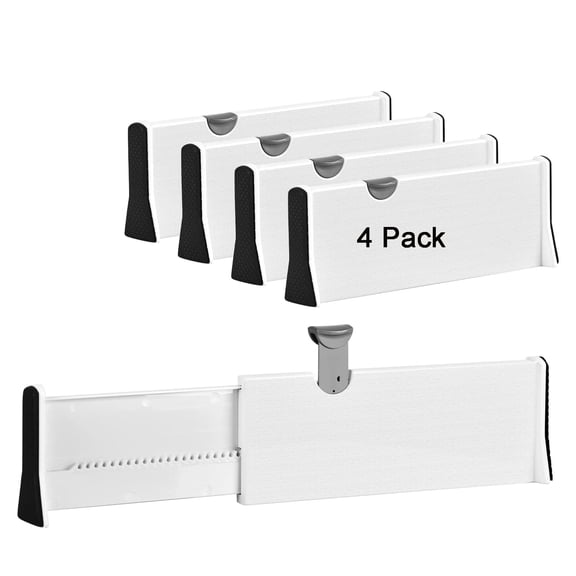 Drawer Dividers Pack of 4, Adjustable and Expandable Drawer Organizer Clothes, Deep Drawer Organizer, Works in Kitchen Utensils Organizer, Dresser Drawer Separators, 2.4'' High, 10.8"-17.3"