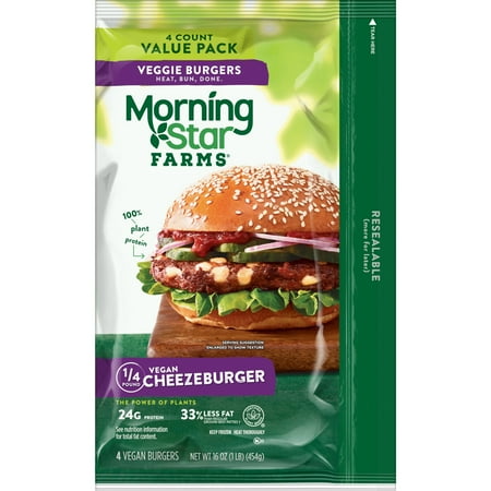 MorningStar Farms Vegan Cheezeburger Veggie Burgers, 16 oz, 4 Count (Frozen)