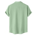 thumbnail image 5 of Mens T-shirts Mens Summer Summer Casual Lapel Solid Color Short Sleeved Button Linen Shirt Clothing Loose Fit Men Short Sleeve Yoga Shirt T Men Long Tees Sleeve Extra Long Green M, 5 of 9