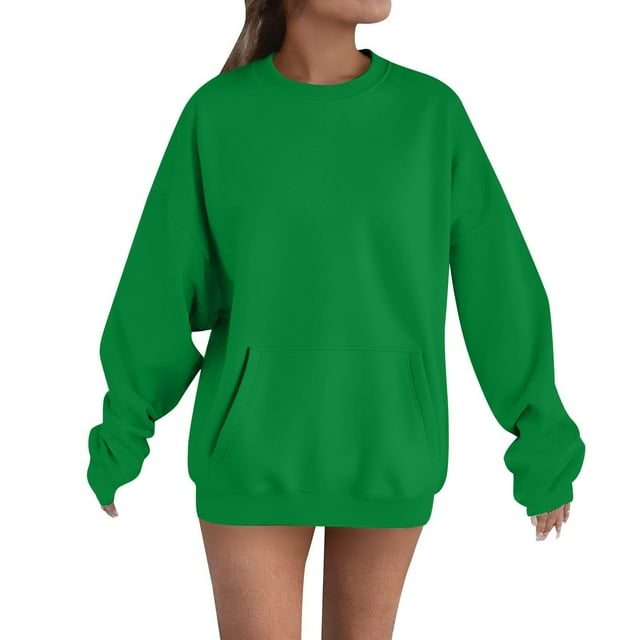 fatyb Chandails en Molleton Surdimensionnés pour Femmes Manches Longues Col Rond Pulls Décontractés Hauts Amples Unis