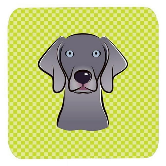 3.5 x 3.5 In. Checkerboard Lime Green Weimaraner Foam Coasters, Set Of 4