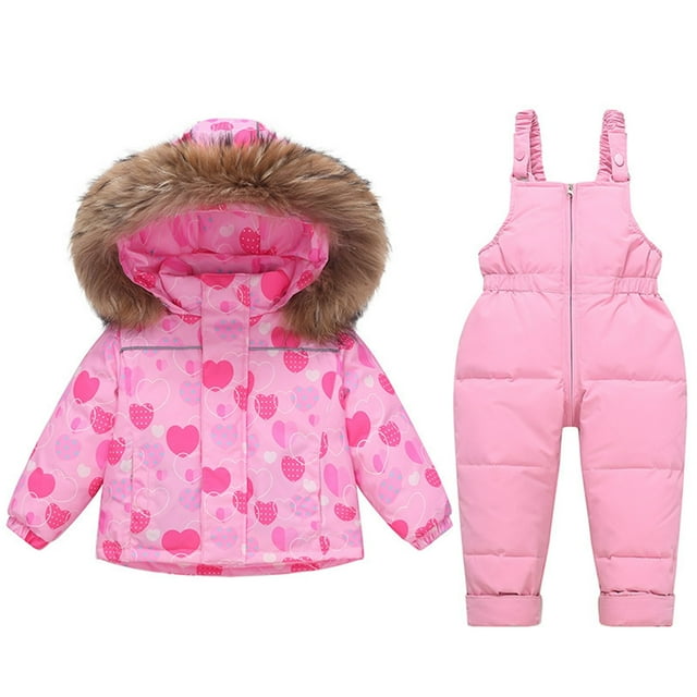 Children Overalls Down Jacket 2 Piece Set for Winter Outerwear Ski Suit