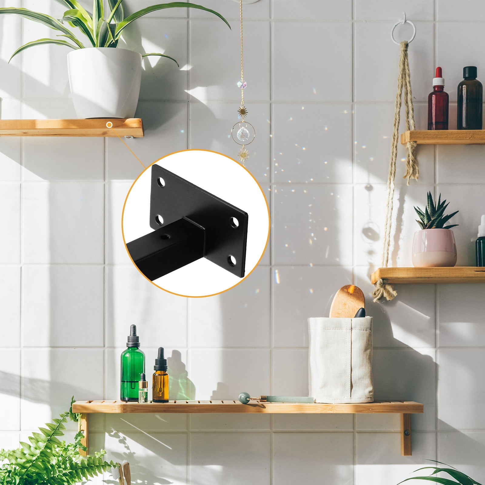 Floating Shelf Bracket,4 Pack 20 Inch Iron Hidden Wall Mounted Shelf Supports (Black)