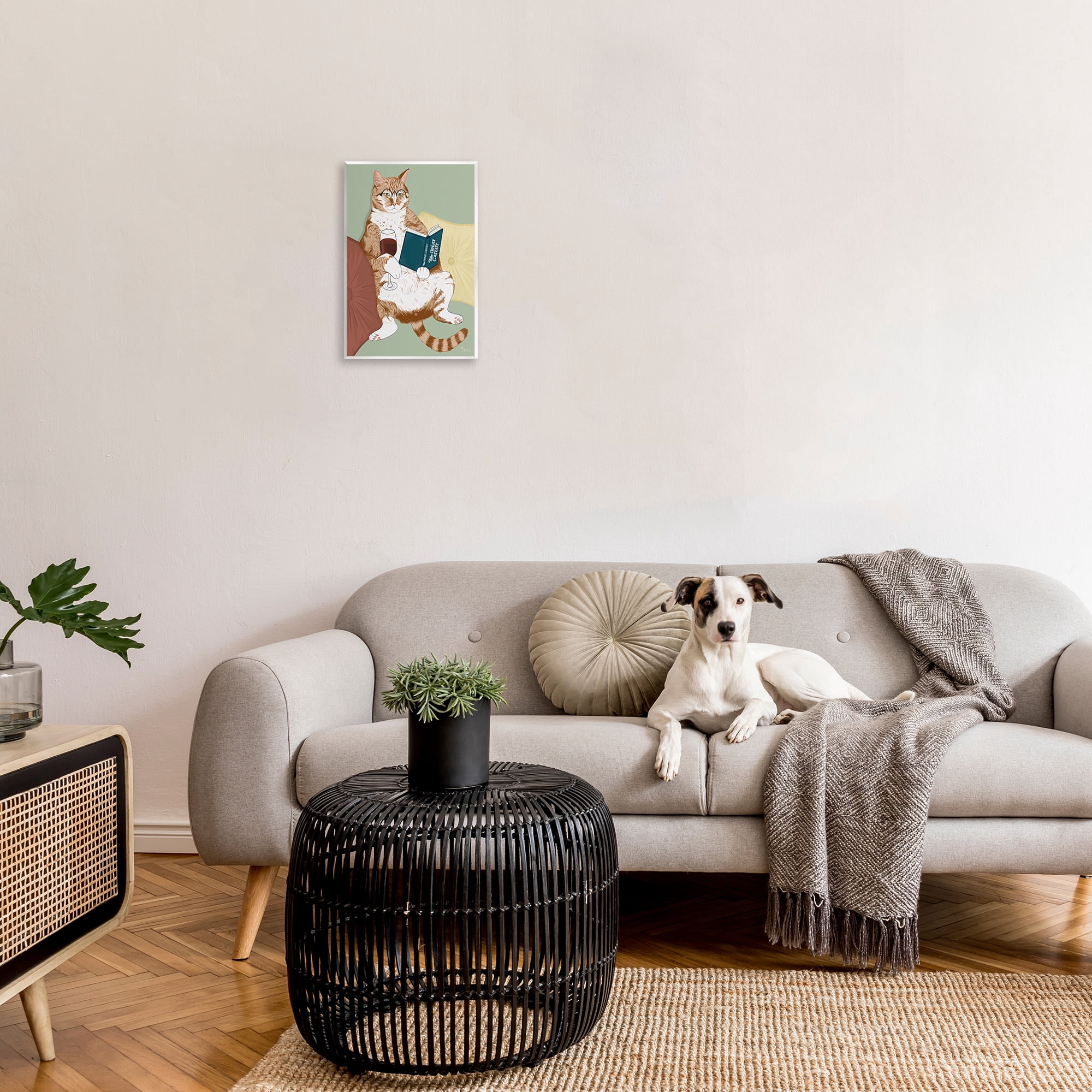 Stupell Industries Cat Reading with Wine Animals & Insects Painting Unframed Art Print Wall Art, 13 x 19