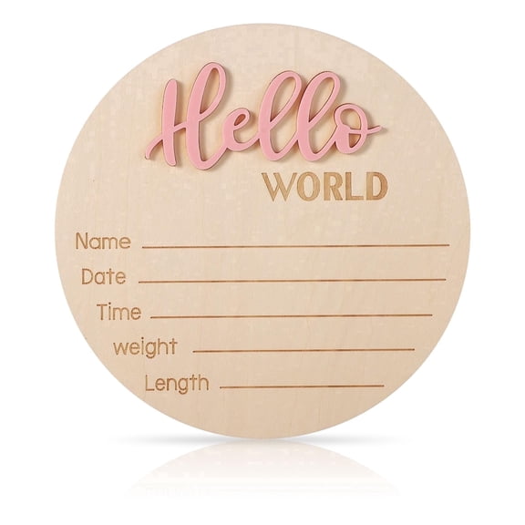 Kaleduo 5.9" Wooden Hello World Newborn Announcement Sign, Light Pink Baby Name Plaque, Photo Prop for Baby Shower, Hospital & Nursery