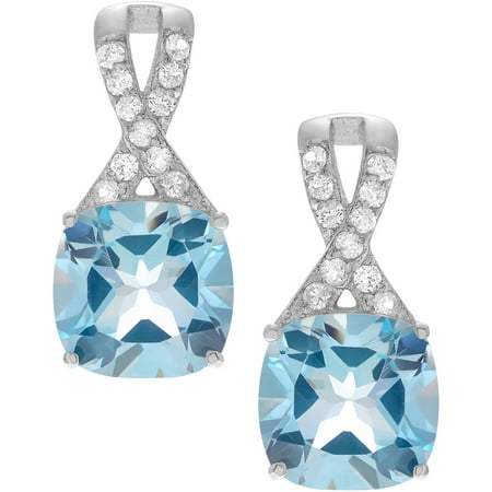 Brinley Co. Women's CZ Sterling Silver Square Dangle Earrings, Light Blue