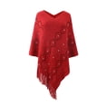thumbnail image 3 of DPTALR Cape à Rayures Ajourées d'Hiver pour Femmes avec Franges et Châles, 3 of 4