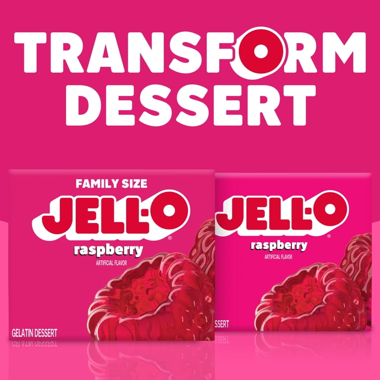 Jell-O Family Size Raspberry Gelatin Dessert Mix, Artificially