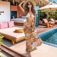 thumbnail image 3 of Yuyamidu Orange Hippy Flowers Womens 3pcs Bikini Swimsuits Summer Beach Swimwear Sexy Swimsuit with Beach Sarong Wraps Halter Bikini Top Triangle Bottoms, 3 of 6