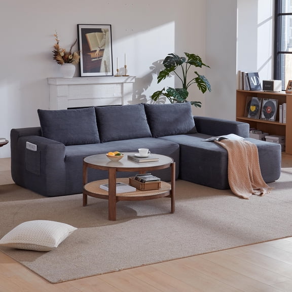 Sofa with Sectional and 96.9" Grey Fabric, Living Room