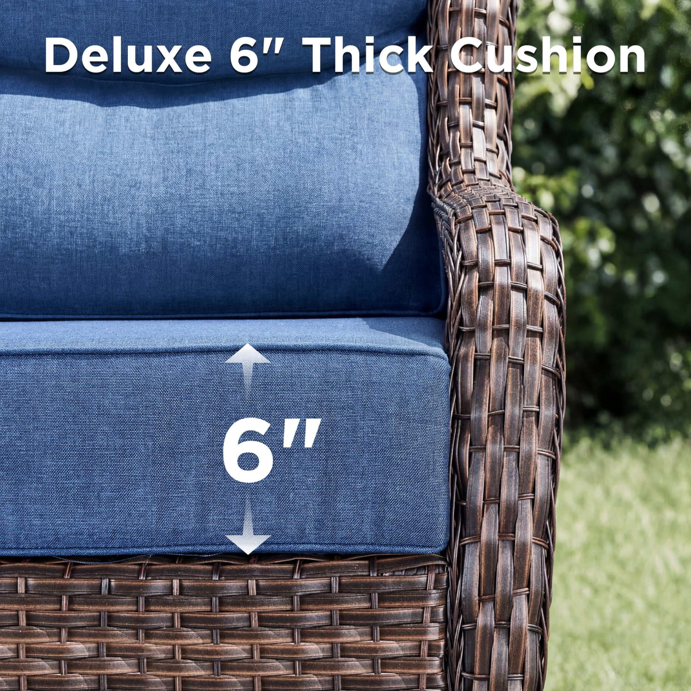 Unnifurnzi 8 Pieces Wicker Patio Furniture-Outdoor Swivel Chairs Set of 4 with 6 Inch Thick Cushions Outdoor Couch with Outdoor Foot Rest Outdoor Conversation Sets for Deck Porch Poolside-Brown/Blue