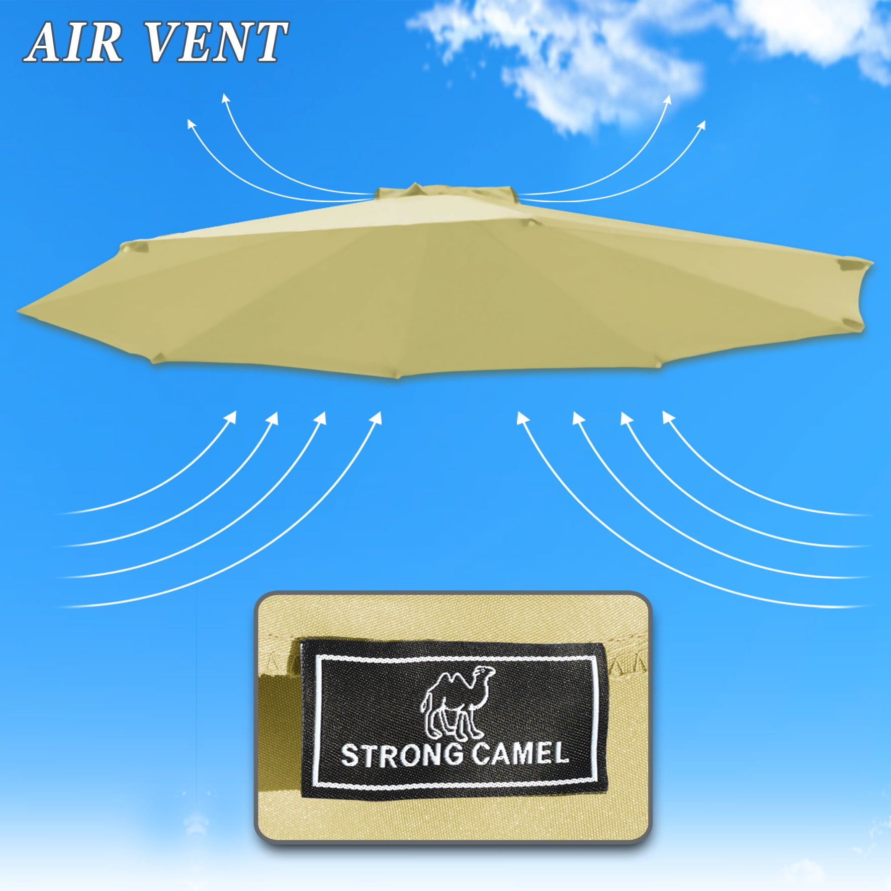 Sunny 9ft- 8rib Umbrella Top Cover Canopy Patio Replacement Canopy Outdoor (Beige)