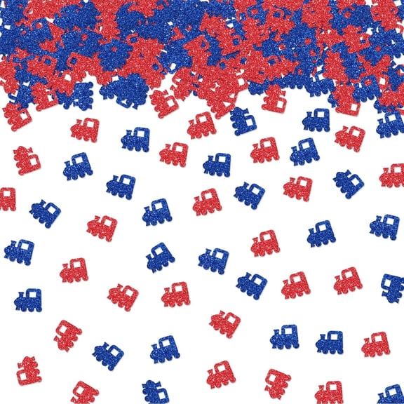 100pcs Train Confetti, Blue & Red Glitter Train Themed Birthday Party Table Confetti, 1st Birthday Train Paper Scatters, Gender Reveal/Boy's Birthday Party Table Decoration