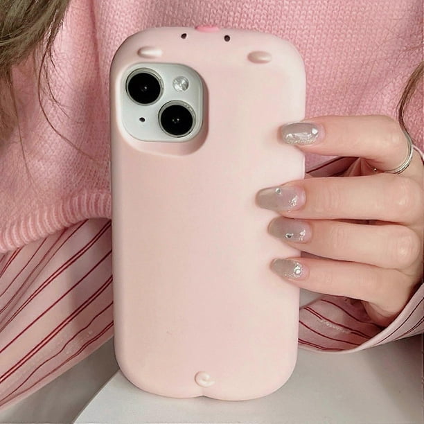For iPhone 15 Silicone Case Cute Sleeping Pig Design Shockproof Phone Back Cover