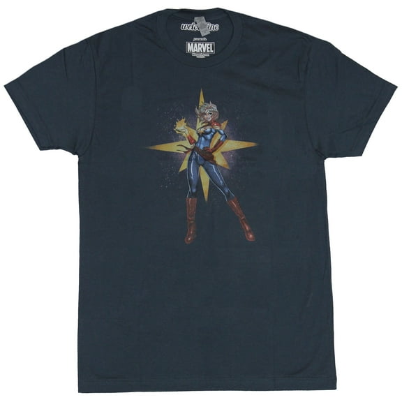 Captain Marvel Mens T-Shirt -  Smaller Bishouji Style Hand on Hip Heroine (X-Large)