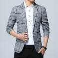 thumbnail image 5 of SPRING PARK Fashion Men Gentle Plaid Lapel Slim Fit Blazer Jacket Coat One Button Business Suit, 5 of 7