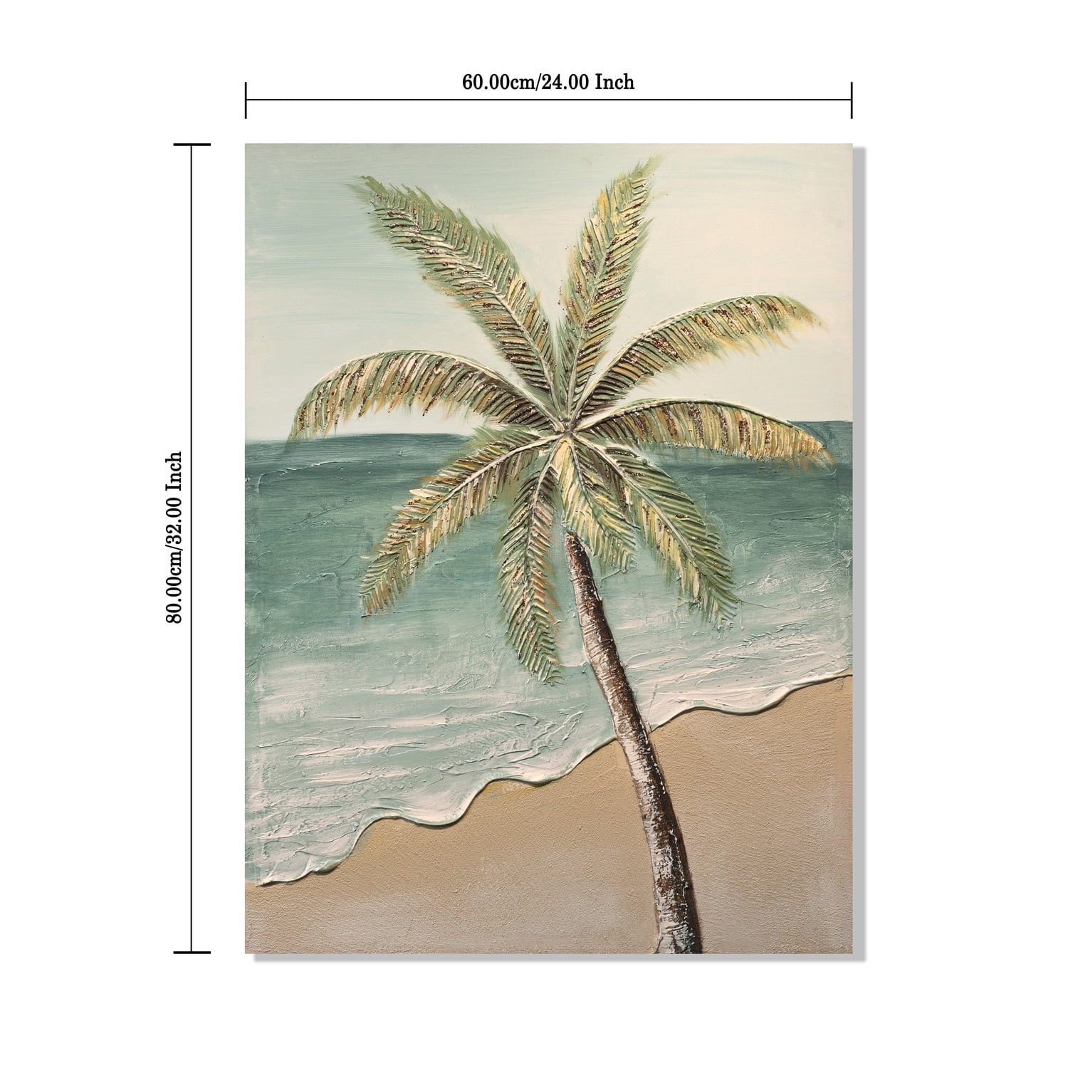 Euroco Seaside Palm Tree Wall Art Set of 2, 24x32 in Tropical Beach Canvas Painting,Hand-Painted Textured Tropical Decor for Living Room Bedroom