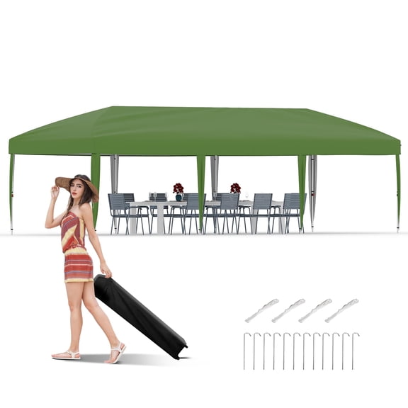 Danolapsi 10x30 Pop Up Canopy,Heavy Duty Outdoor Canopy Tent with Portable Roller Bag - 3 Adjustable Height, 4 Weight Bags, 8 Stakes & 6 Guy Ropes Included