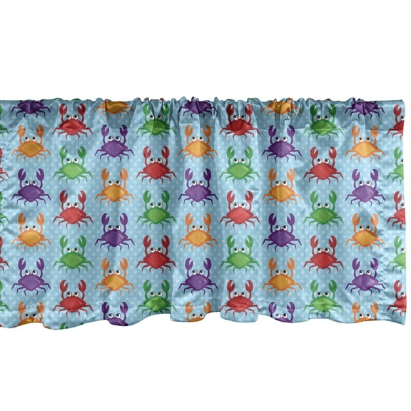 Ambesonne Cartoon Window Valance, Crabs on Blue Backdrop, 54" X 18", Multicolor