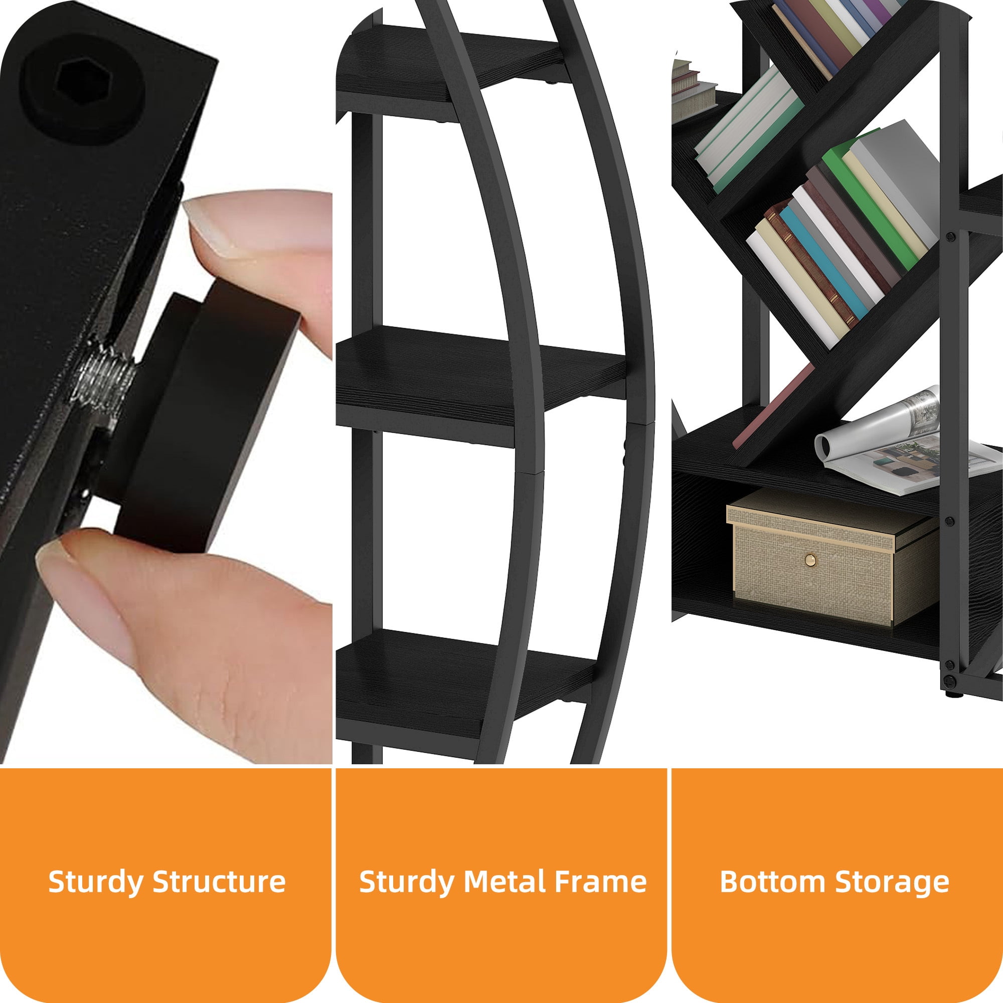 Uforic Large Display Shelves Bookshelf for Living Room, Home Office, Black