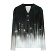 thumbnail image 5 of JUSLIO Button-Up Shirts for Women Relaxed Fit Graphic Blouses Irregular Print Long sleeve V Neck Blouses Black S, 5 of 6