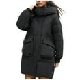 thumbnail image 3 of Jinhomg Womens Fluffy Winter Coat Oversized Comfy Long Length Stand Collar Puffer Jacket Fall Winter Thermal Winterproof Double Closure Outerwear with Pockets 90% off Clearance Sale Black L, 3 of 9