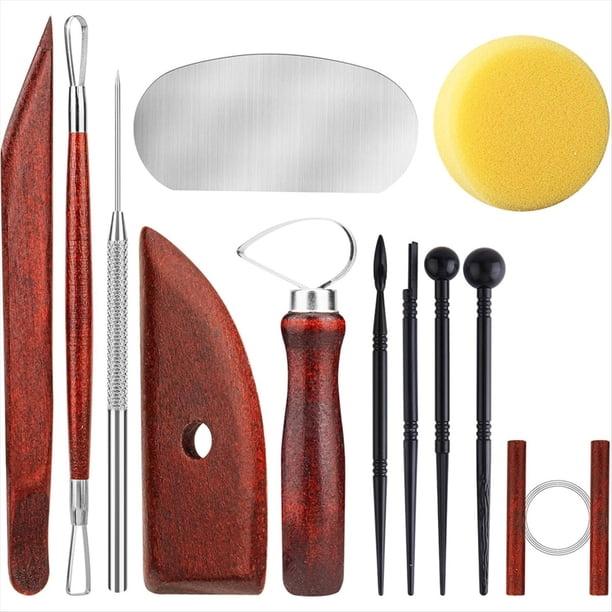 Kit de 12 herramientas de cerámica, juego herramientas arcilla polimérica para esculpir, herramientas de arcilla de secado al aire, herramientas de cerámica para tallar y moldear