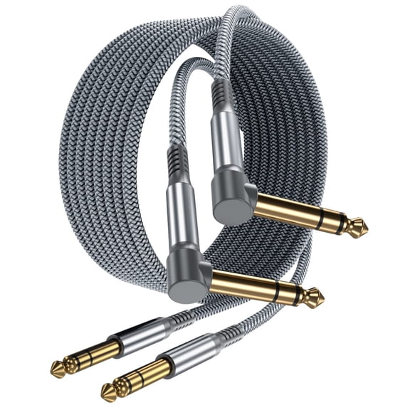 Unbranded 1/4 Quarter Inch TRS Instrument Cable 10ft 2-Pack,Right-Angled to Straight 6.35mm Guitar Bass AMP Cord,6.3mm Male Stereo Audio Line for Electric Guitar,Bass,Keyboard,Mixer,Amplifier,Speaker