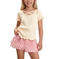 thumbnail image 2 of ITSAME Girls Summer Outfit Set Ribbed Ruffle Top & Shorts 2-Piece Kids Fashion Casual Set Beige Size 8, 2 of 9