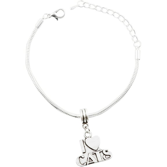 Emerald Park Jewelry I Heart Cats Snake Chain Charm Bracelet