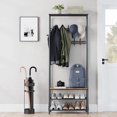 thumbnail image 3 of Ourlova Double row Coat Rack Shoe Bench Organizer w/ 5/10 Hooks, 4 in 1 Entry Hallway Coat Rack w/ Storage Function, Metal Frame Hallway Organizer, Wood Look Decorative Furniture for, 3 of 5