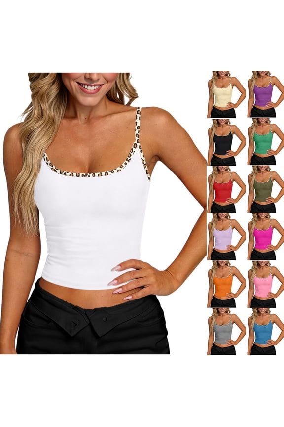 Womens Camisole Tank Tops Casual Slim Fit Cami Tops Leopard Print Spaghetti Straps Scoop Neck Blouses Summer Sleeveless Top Green L
