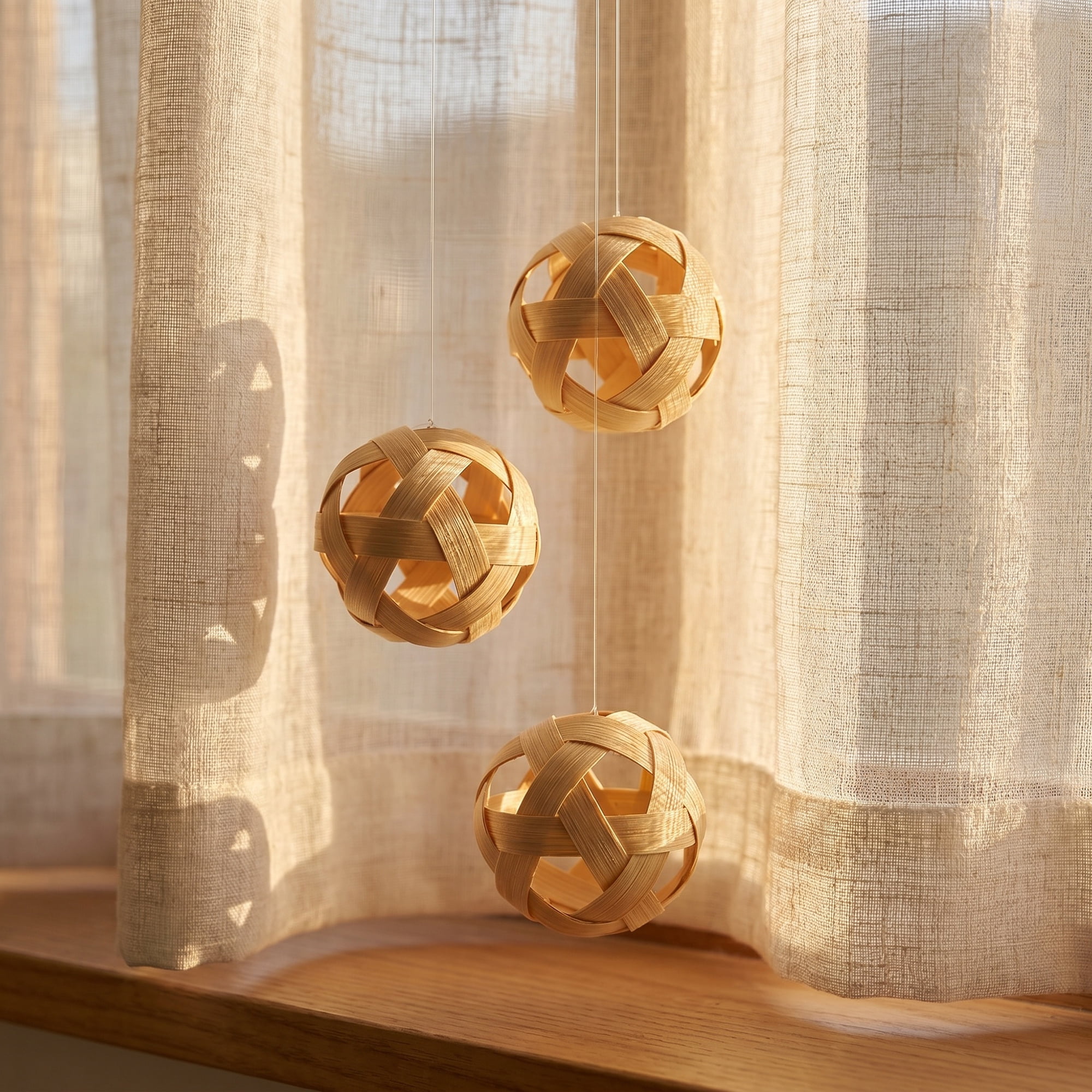 Unique Bargains 10Pcs Bamboo Balls Fillers Natural Hanging Craft Ornaments Beige 3.1"