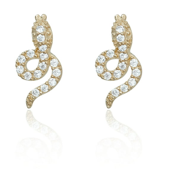 AVORA 10K Yellow Gold Simulated Diamond CZ Twisted Snake Stud Earrings