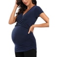 thumbnail image 4 of Vêtements de Grossesse Offres de l'Action de Grâce Liquidation Été Vêtements de Maternité pour Femmes Col Rond Manches Courtes Volants Pli Hauts de Grossesse, 4 of 5