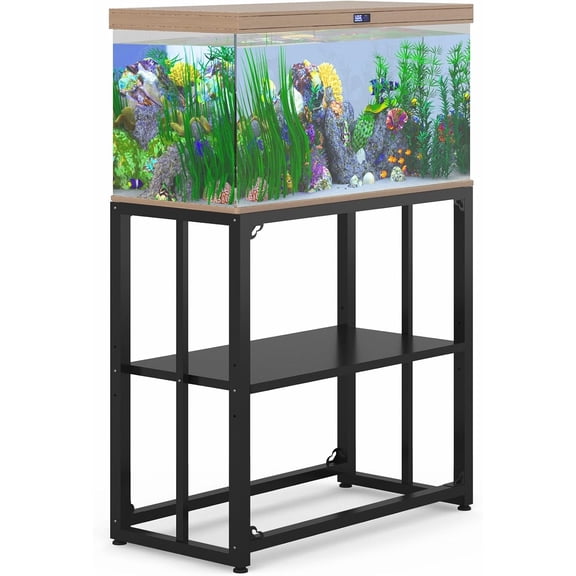 Fish Tank Stand 20-29 Gallon, Metal Aquarium Stand, 31.5" L x 16.7" W*29.1”H“ Double-Layer Storage Design, Suitable for Home and Office Use, 660LBS Capacity, Black (Tank not Included)