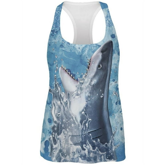 Hungry Great White Shark Breaching All Over Womens Work Out Tank Top Multi SM