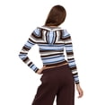 thumbnail image 4 of Forever 21 Women's Striped Zip Up Hooded Sweater, Long Sleeve Soft Knit Hoodie, Casual Everyday Streetwear Style Top, Brown, XXS-XXL, 4 of 6