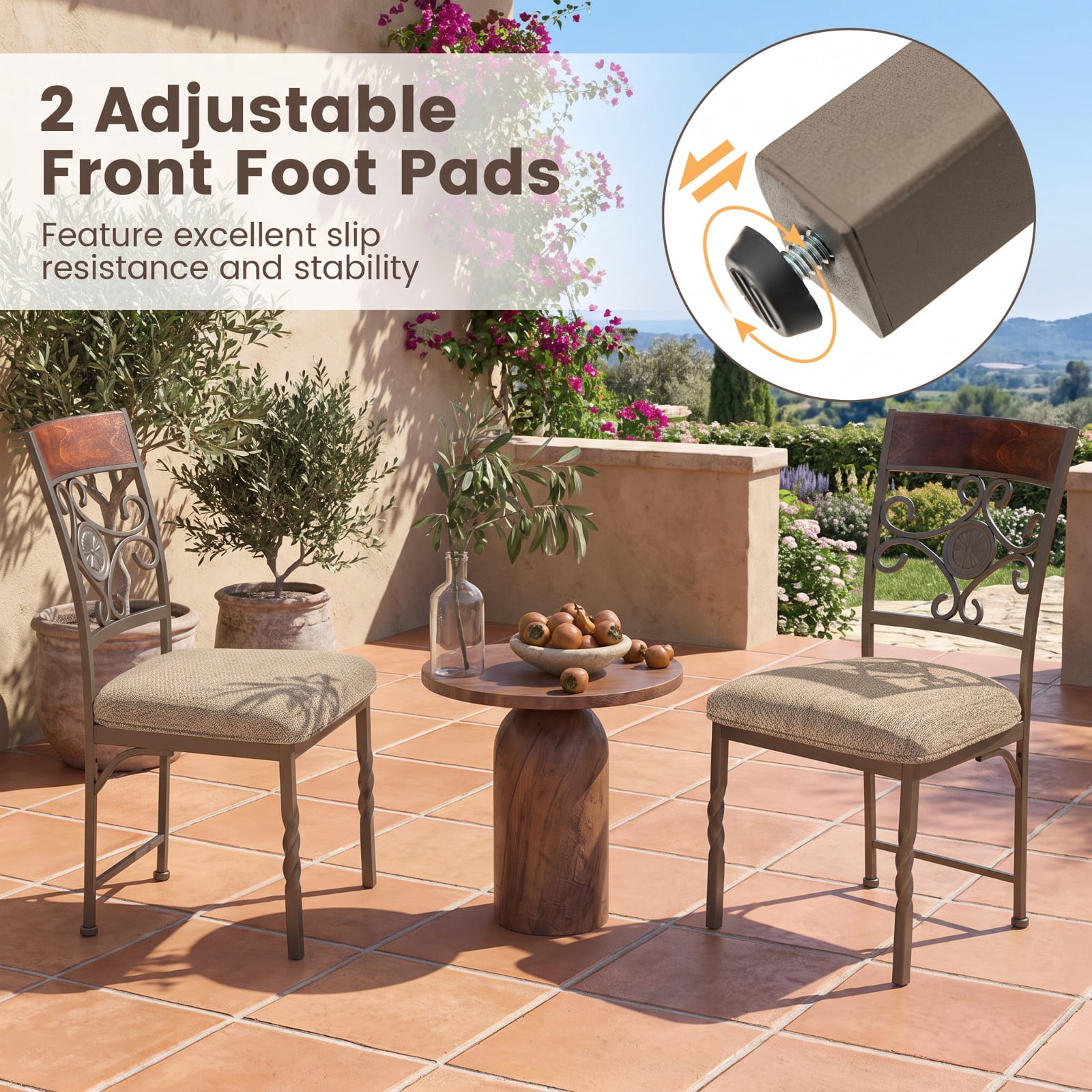 Furnibear Armless Dining Chairs Set of 2 with Padded Seat Cushion and Metal Frame Brown