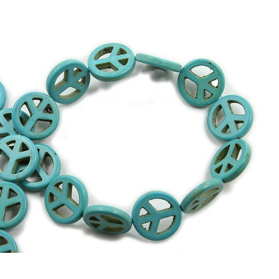 20mm Turquoise Howlite Peace Sign Beads Genuine Gemstone Natural Jewelry Making