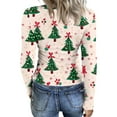 thumbnail image 4 of Christmas Shirts for Women Ribbed Knit Tops Graphic Merry Christmas Tree Print Fitted Long Sleeve Tee Top Fall Winter Trendy Clothes, 4 of 6