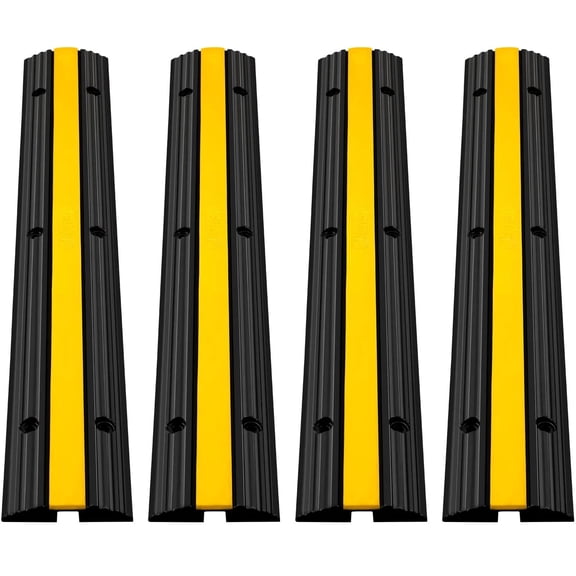 4 Pack Rubber Cable Protector Ramps Heavy Duty 22046Lbs Load Capacity Cable Wire Cord Cover Ramp Speed Bump Driveway Hose Cable Ramp Protective Cover