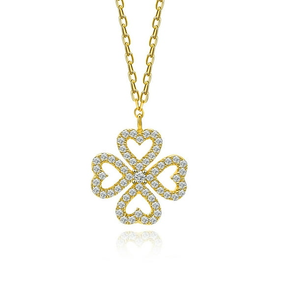 S925 Sterling Silver Lucky Four-Leaf Clover Necklace Women's Micro Set