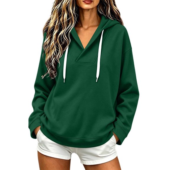 Aezemi V Neck Hoodie Sweatshirts Women Drawstring Pullover Fashion Workout Casual Winter Fall Outfits Womens Fashion Comfy Daily All Match Sweatshirts XL