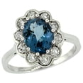 thumbnail image 1 of 10K White Gold Halo Engagement London Blue Topaz Engagement Ring Diamond Accents Oval 9x7mm, size 5, 1 of 3