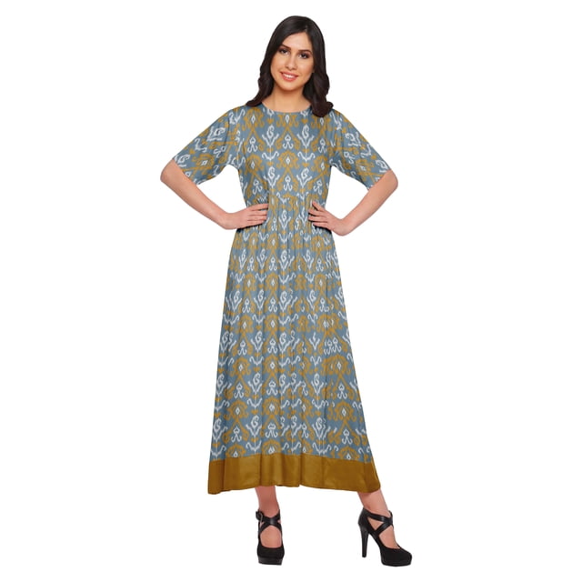 Moomaya Robe Plissée Imprimée Tunique à Manches au Coude Tenue d'Été Kurti pour Femmes